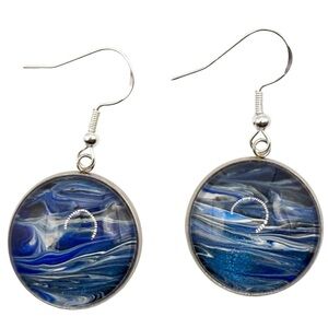 Blue and White Swirl Handmade Earrings